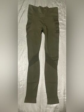 Alala Olive Green High-Waist Seamless Leggings with Mesh Detail
